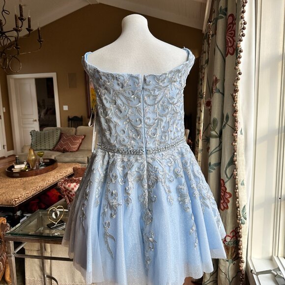 Ellie Wilde / Mon Cheri - Short Beaded Homecoming Dress - Ice Blue - NWT - Sz 16 - Picture 5 of 8
